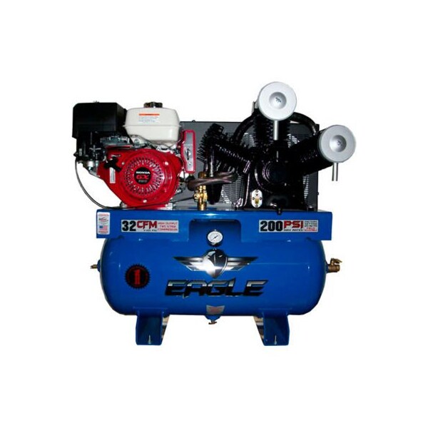 Wood Industries Eagle, 13 HP, Stationary Gas Compressor, 30 Gal, 200 PSI, 32 CFM, Honda, Electric/Recoil 13G30TRKE - main